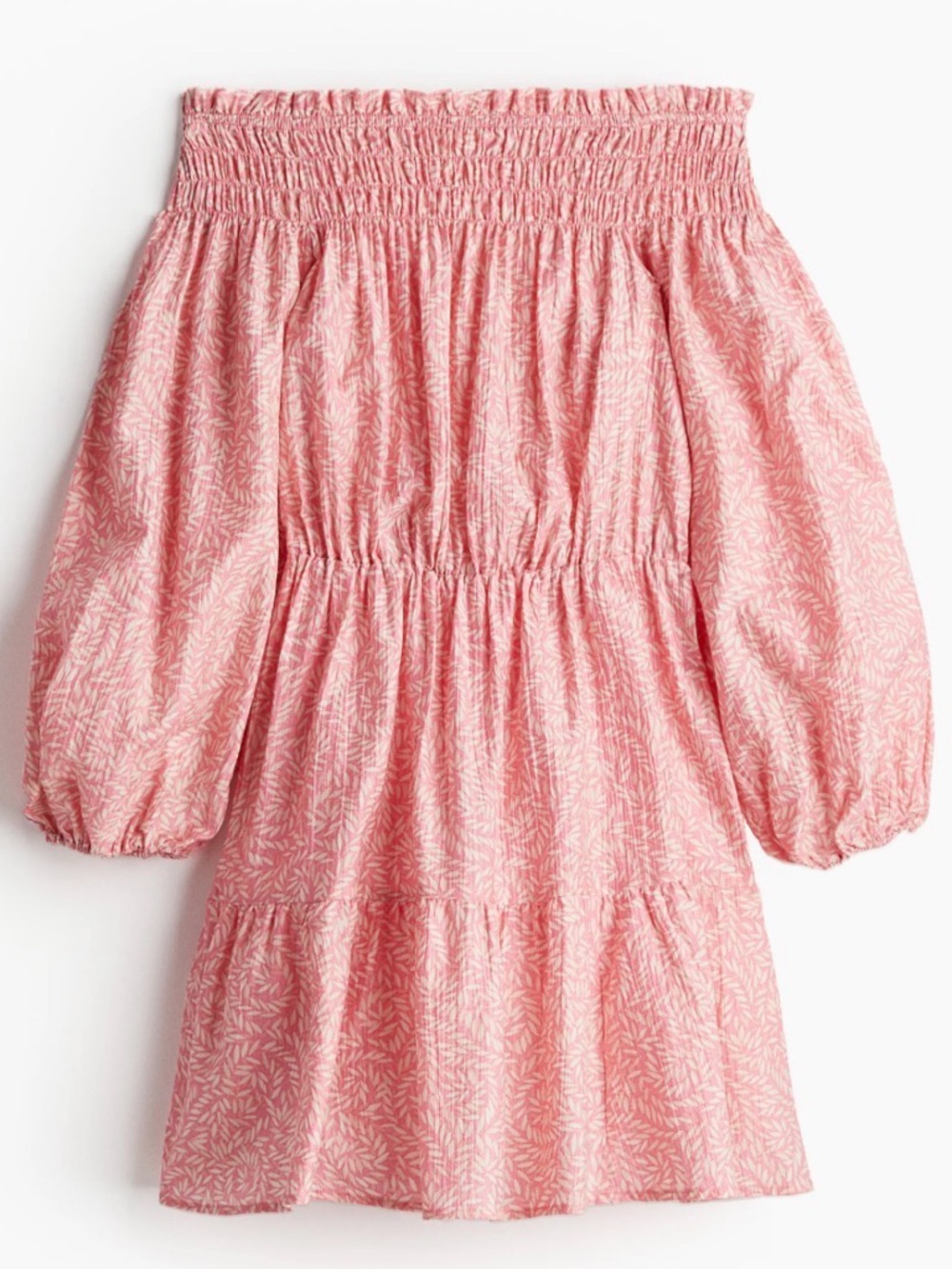 H&M Pink Smocked Off-Shoulder Casual Dress